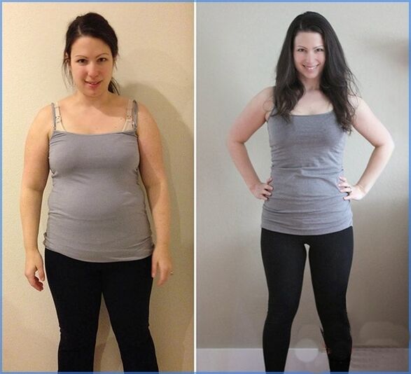 Girl before and after following effective smoothie diet