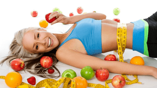 Slender girl with fruit